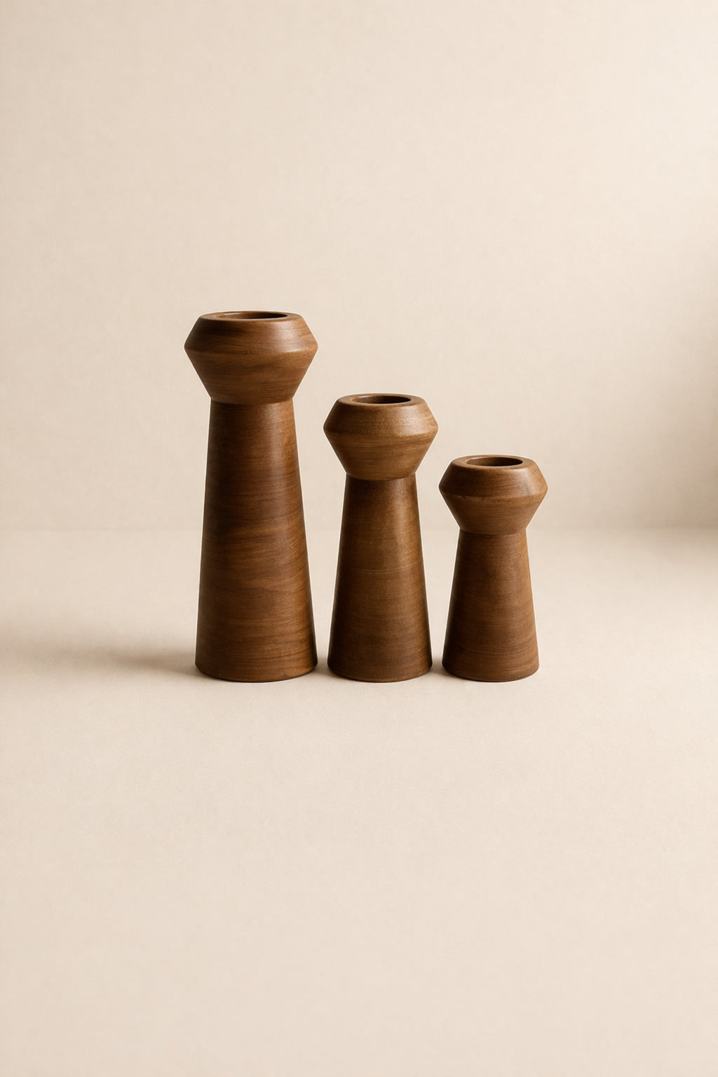 Brown ceramic candle holders, set of 3