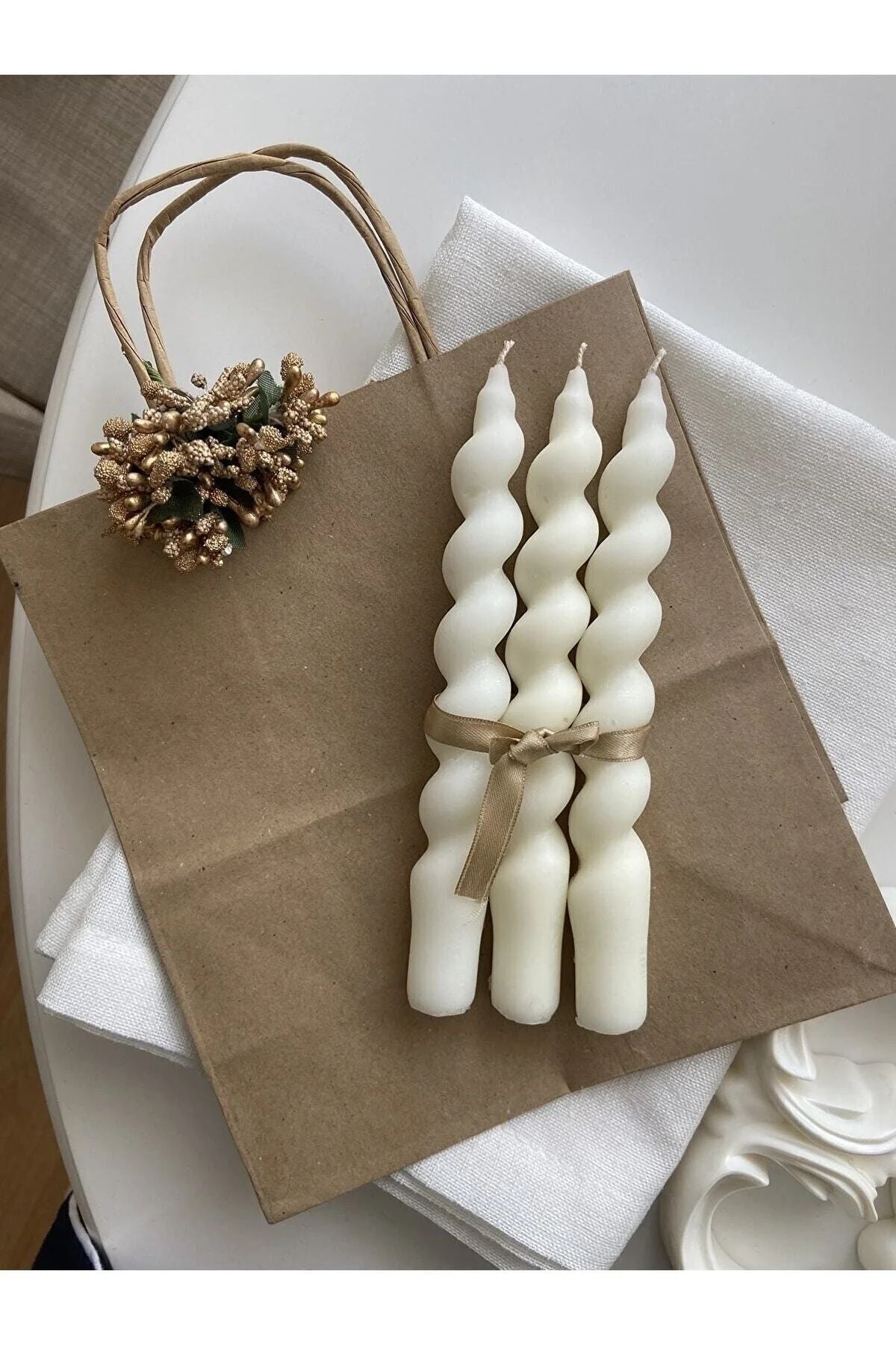 White spiral taper candles set of 3