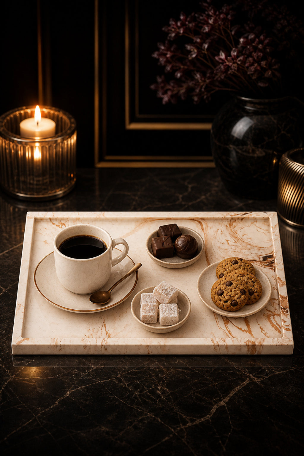 Marble-effect concrete serving plate