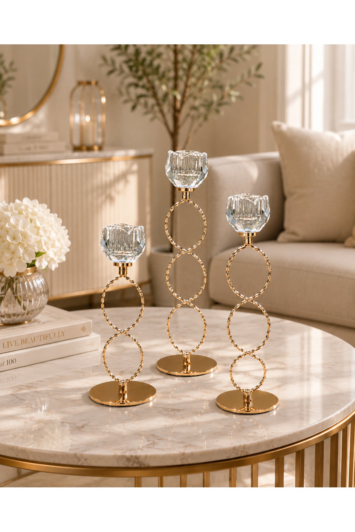 Gold candle holder set styled