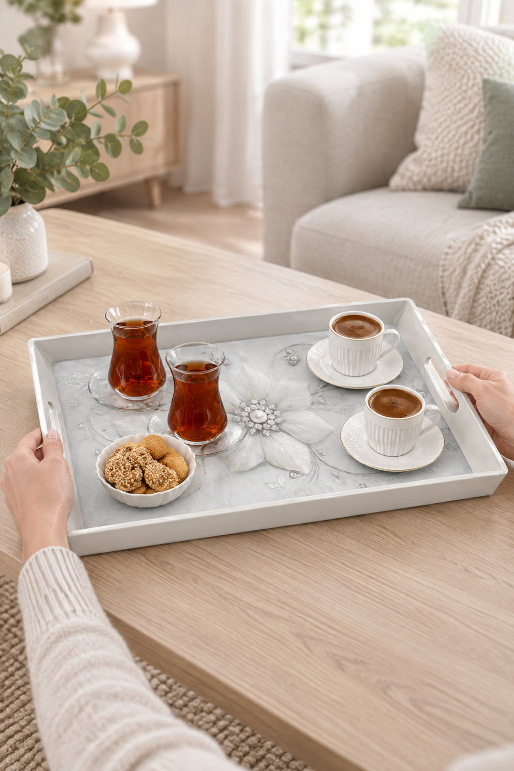 Serving tray with tea and coffee