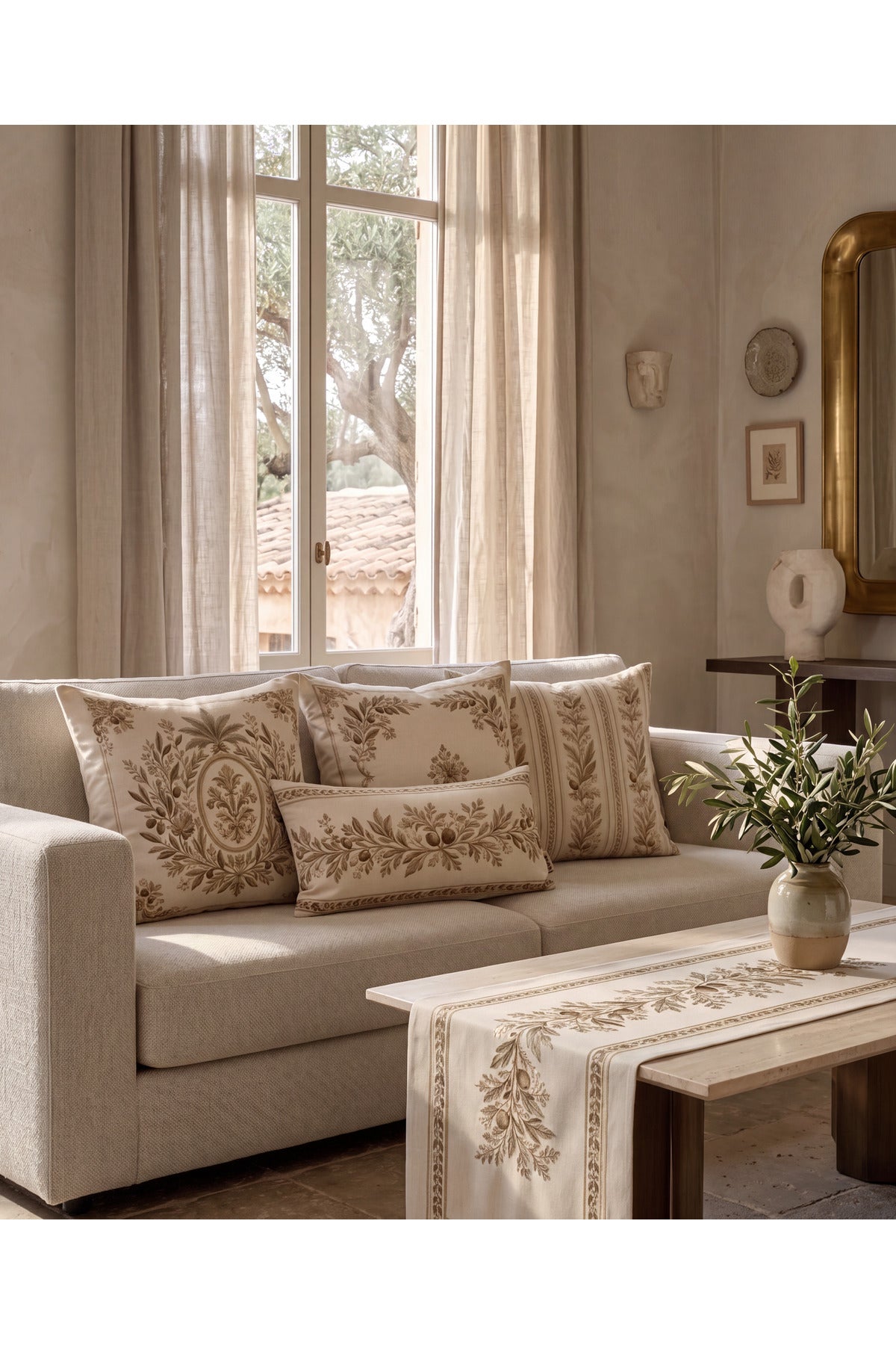 Olive branch set in a living room