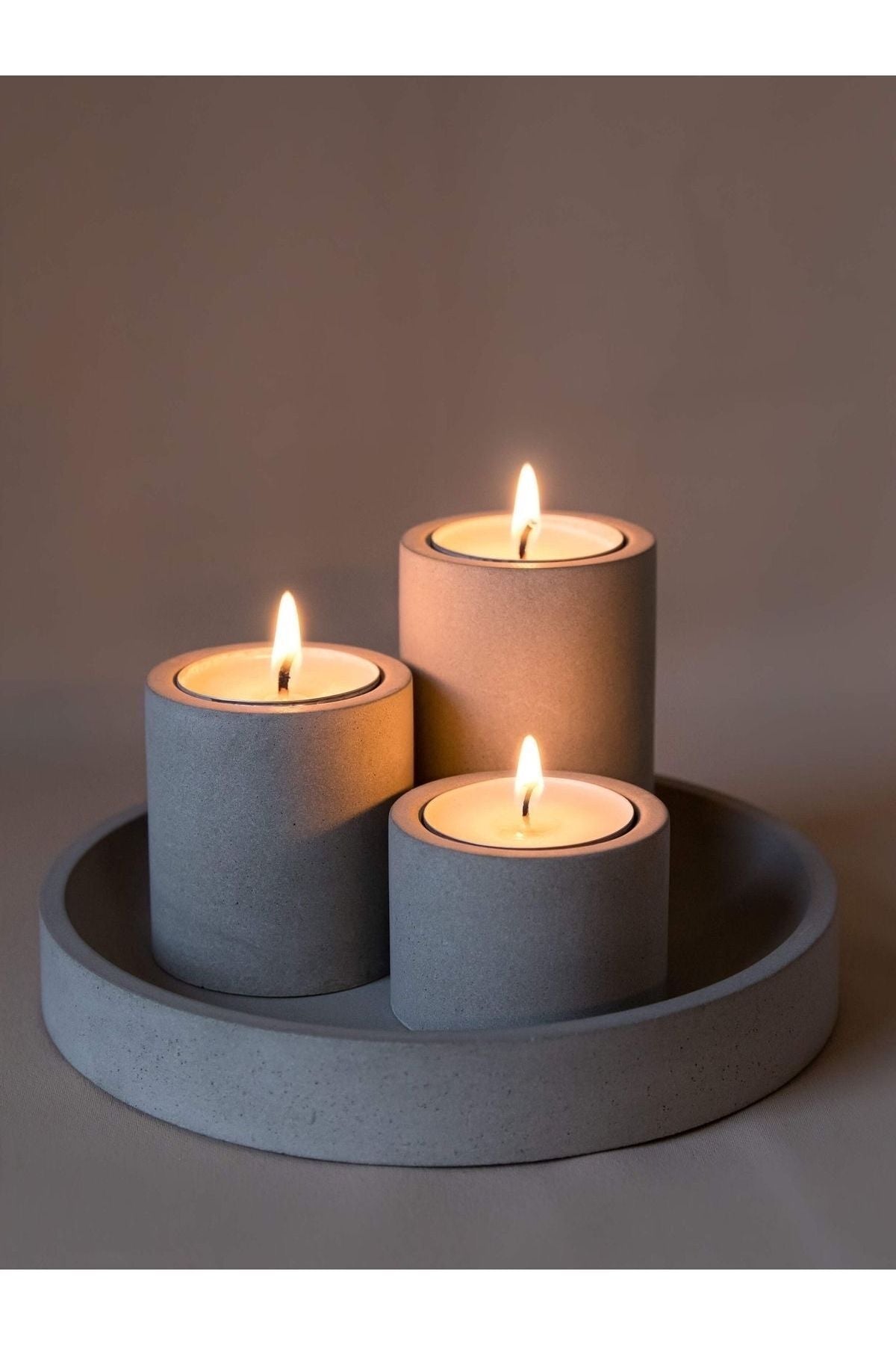 Anthracite concrete tray candle set