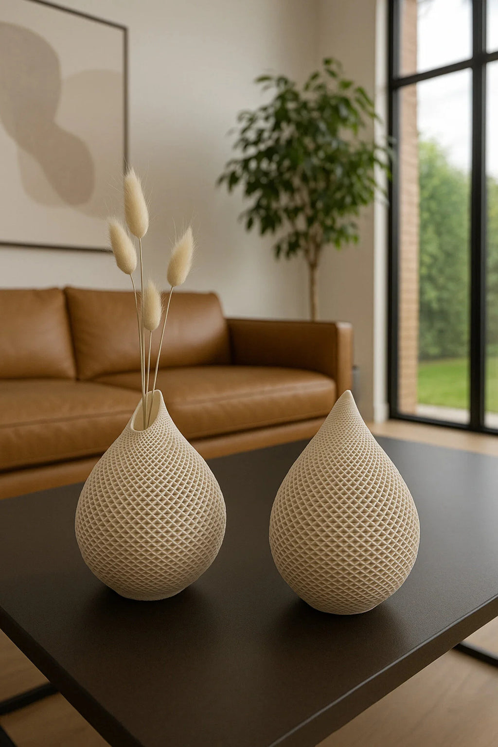 Cream concrete vase set of 2