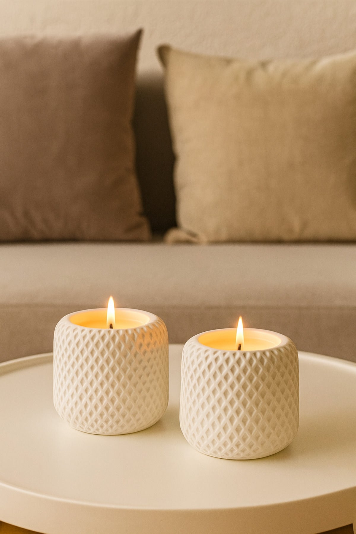 Handmade ceramic vanilla scented candle