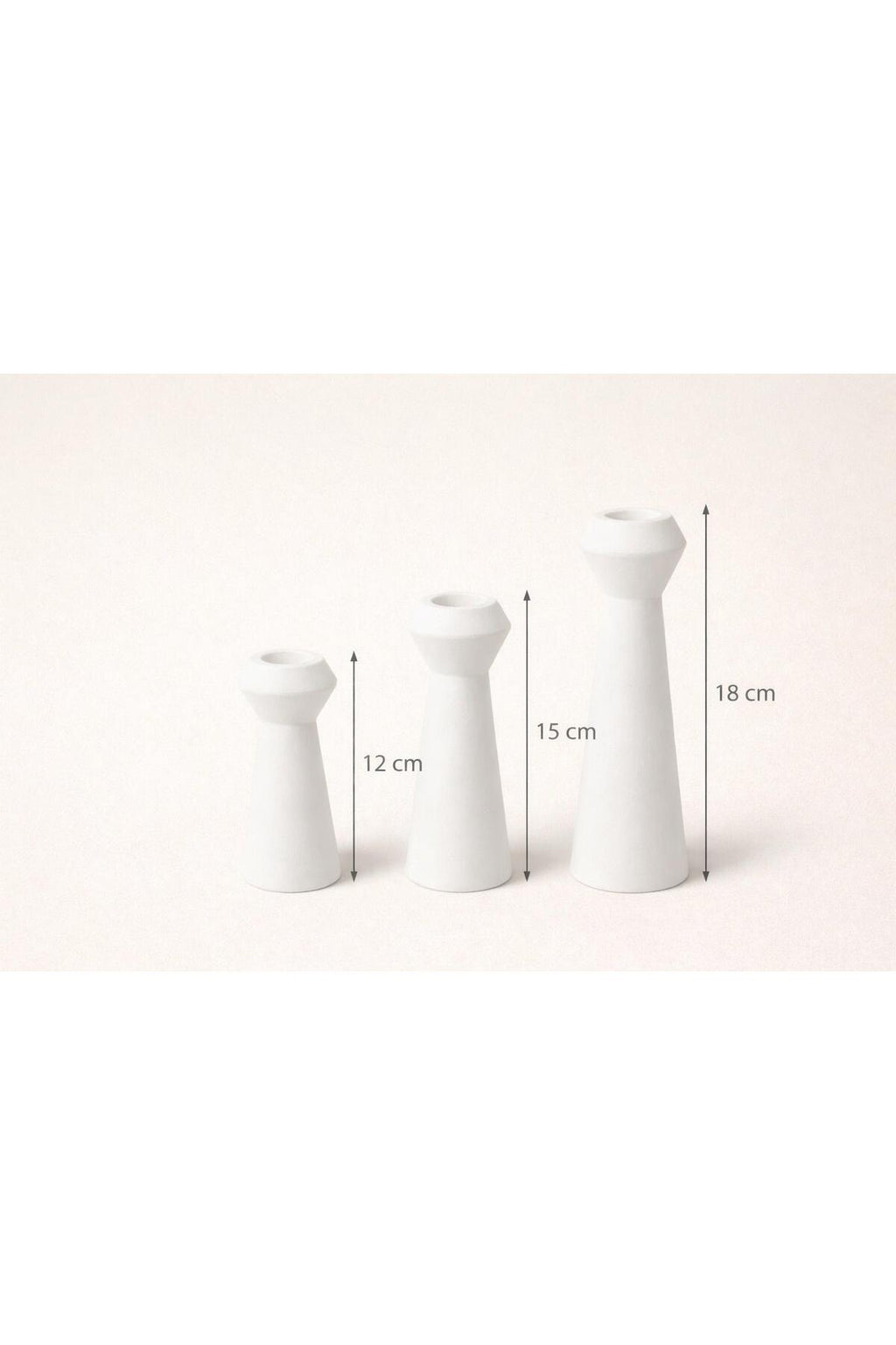 White candle holder sizes 18, 15 and 12 cm