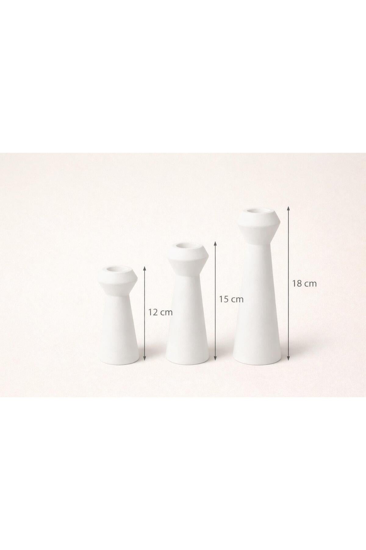 White candle holder sizes 18, 15 and 12 cm