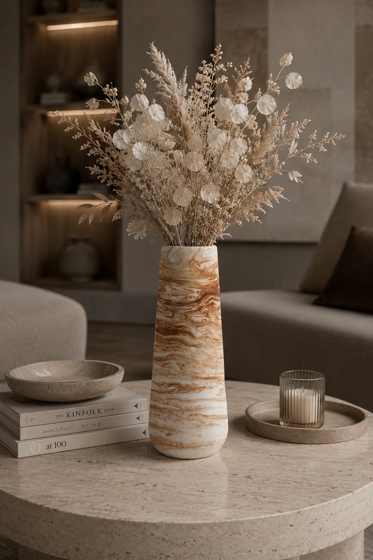 Handmade concrete vase beige brown