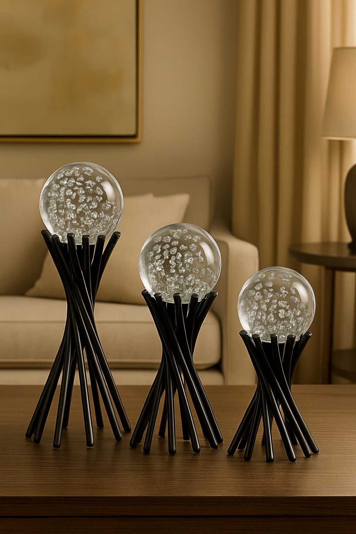 Black glass decorative object set
