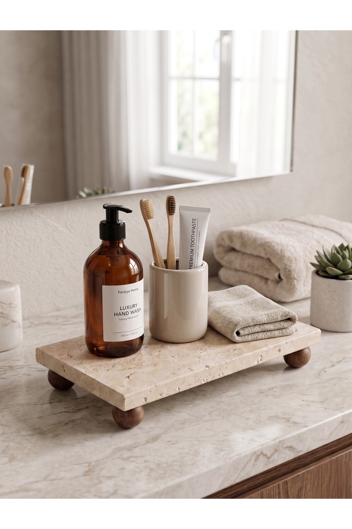 Travertine tray styled