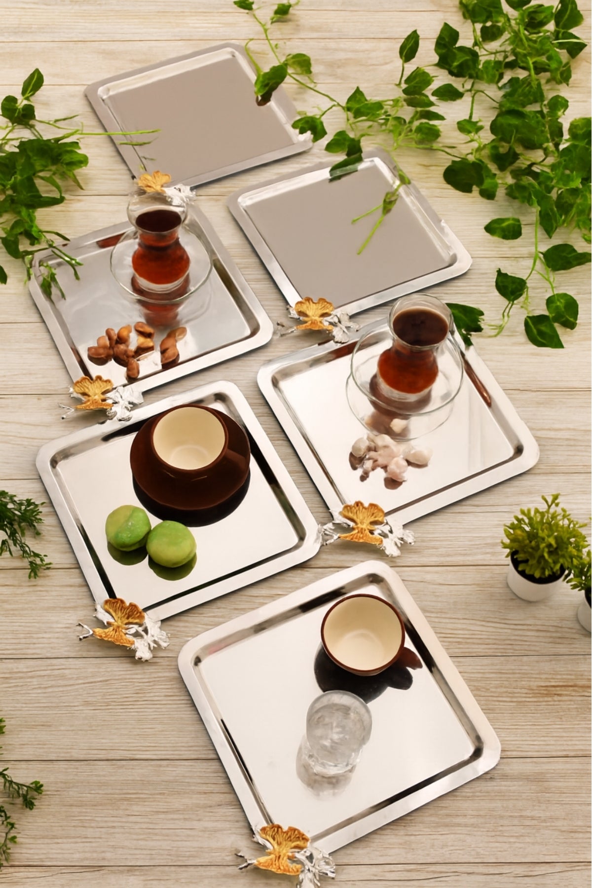 Silver square coffee tray set of 6