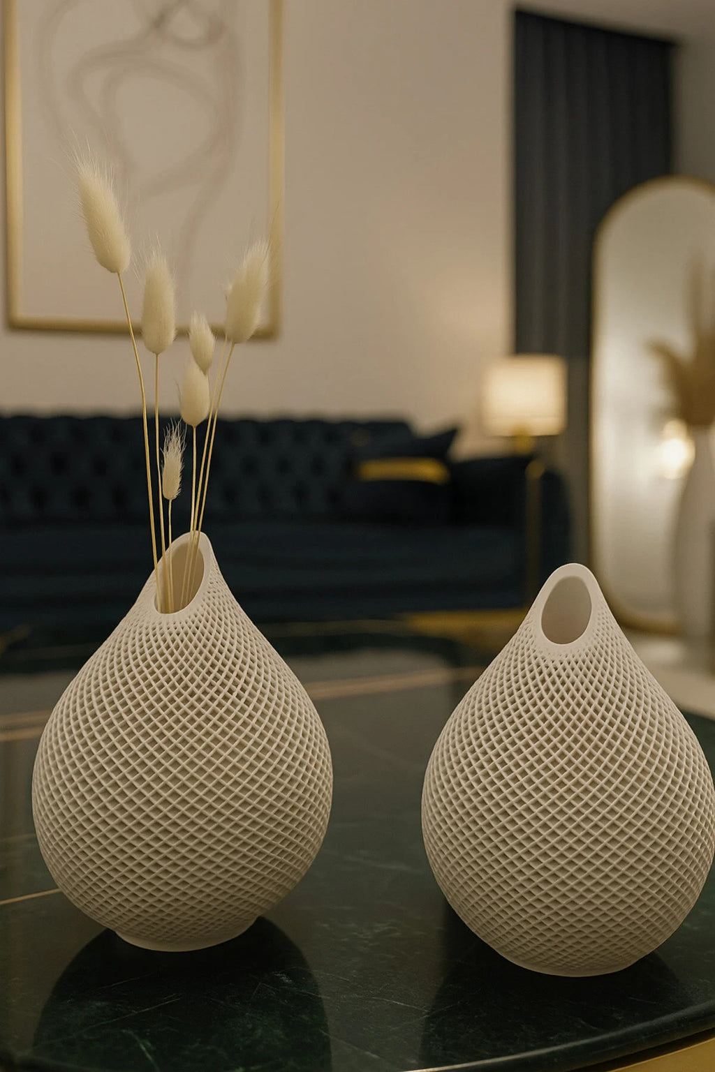 Cream concrete vases styled