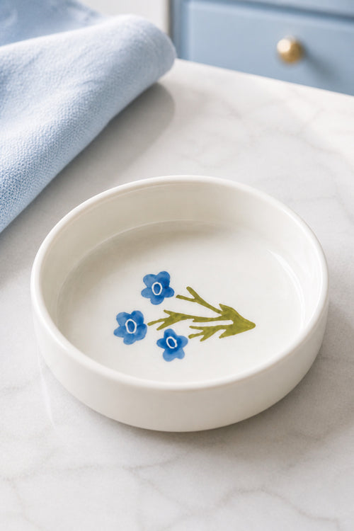 Blue flower ceramic bowl close-up
