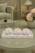 Silver concrete tealight holder set with tray
