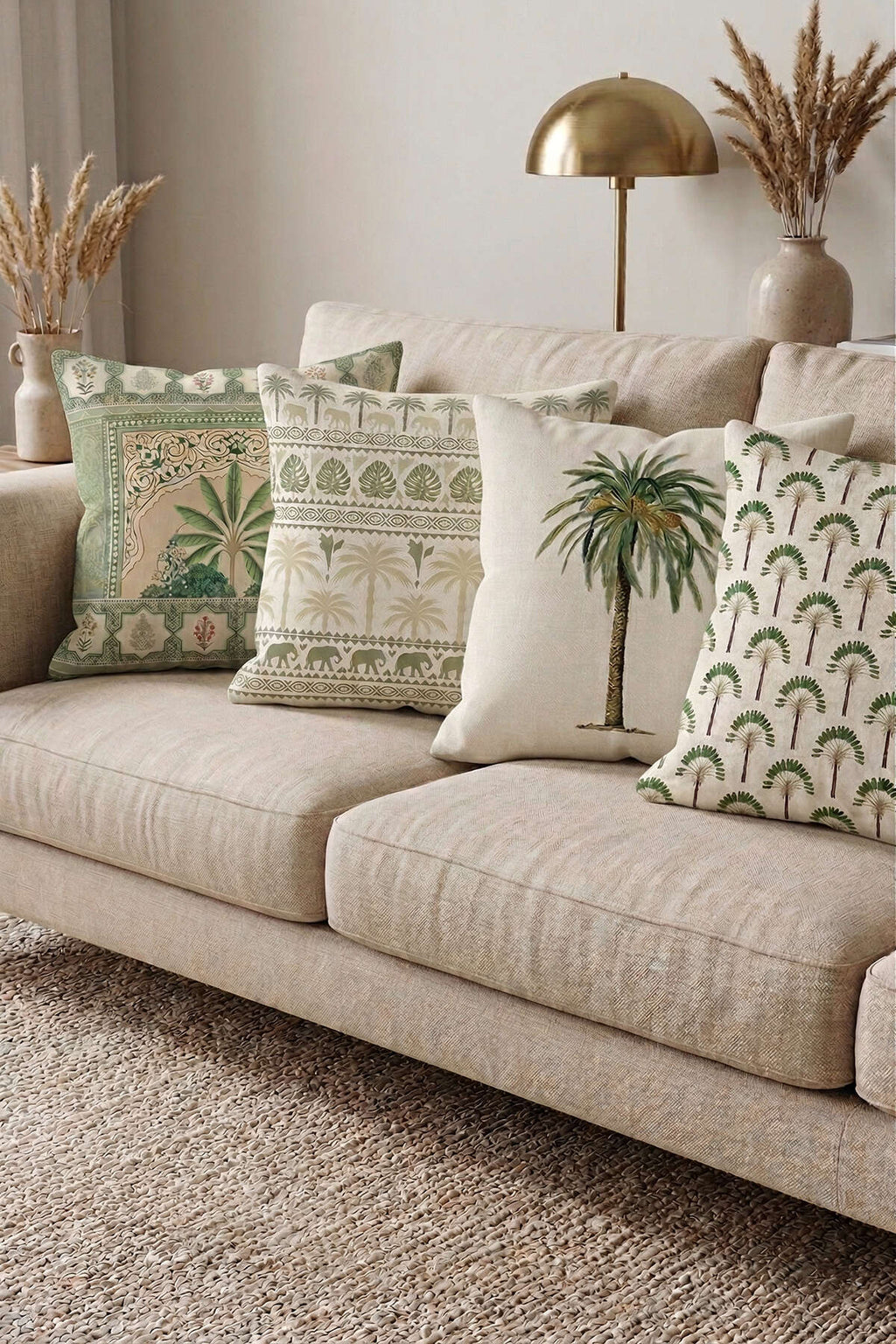 Palm cushions in a living room