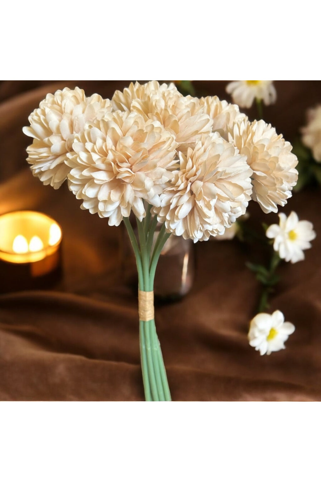 Champagne chrysanthemum bouquet in a vase