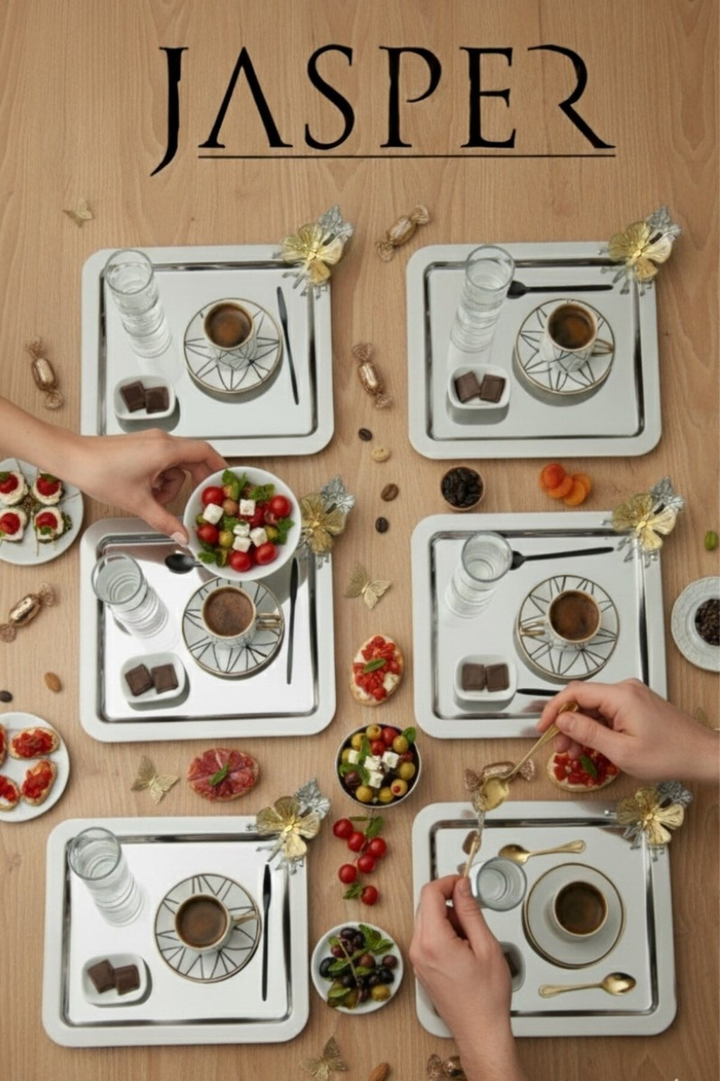Coffee tray set close-up