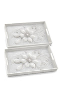 Silver flower serving trays, set of 2