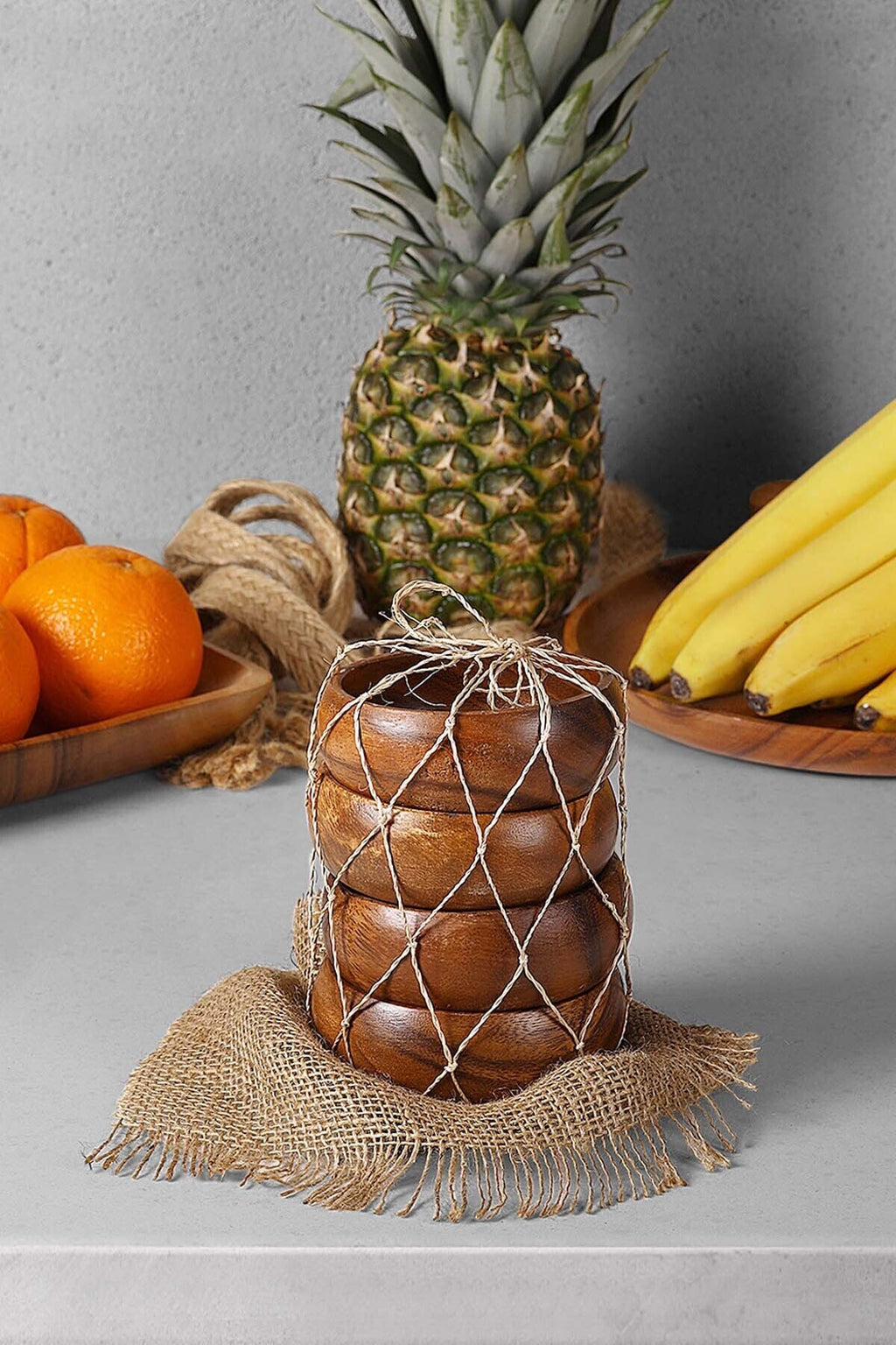 Stacked acacia bowls