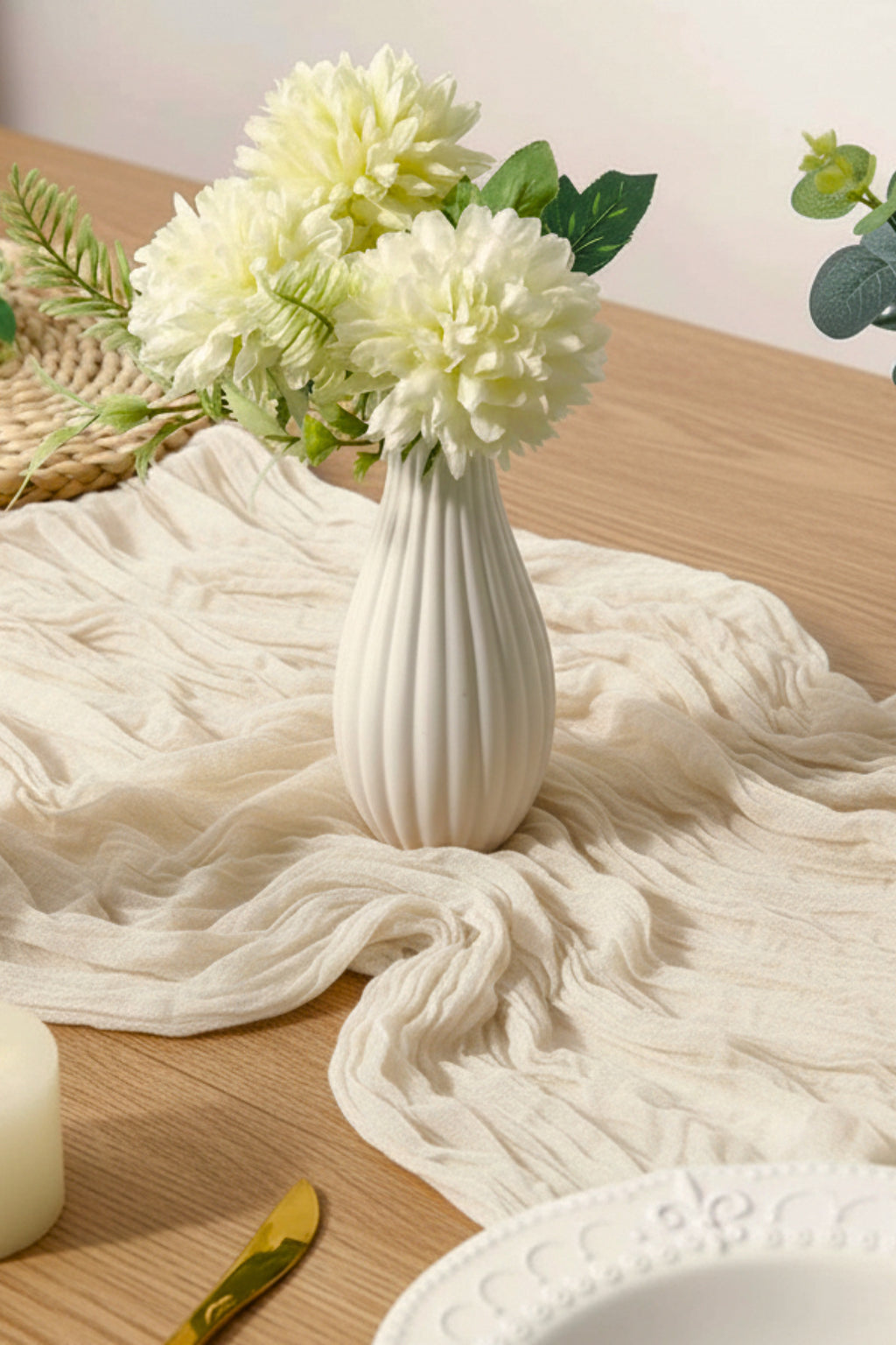 Beige runner on a dining table
