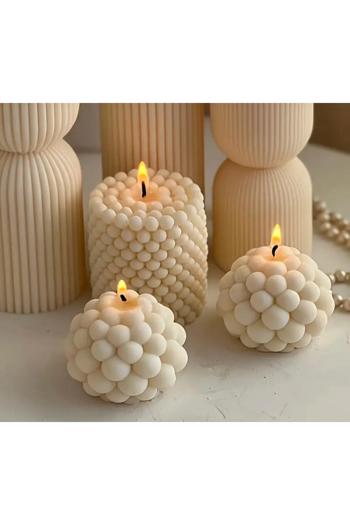 Scented candle set of 3 ecru