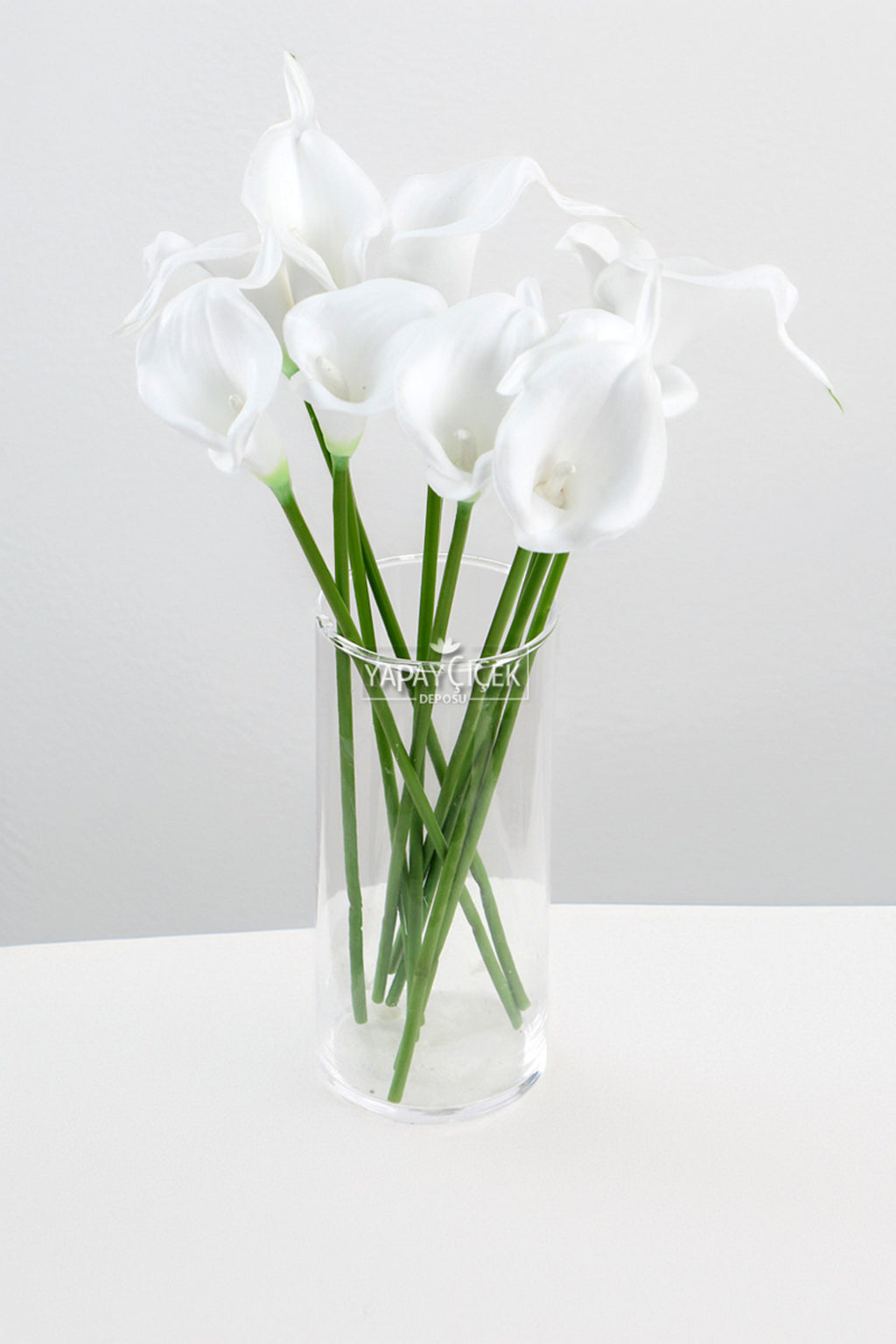 White calla lilies in a vase