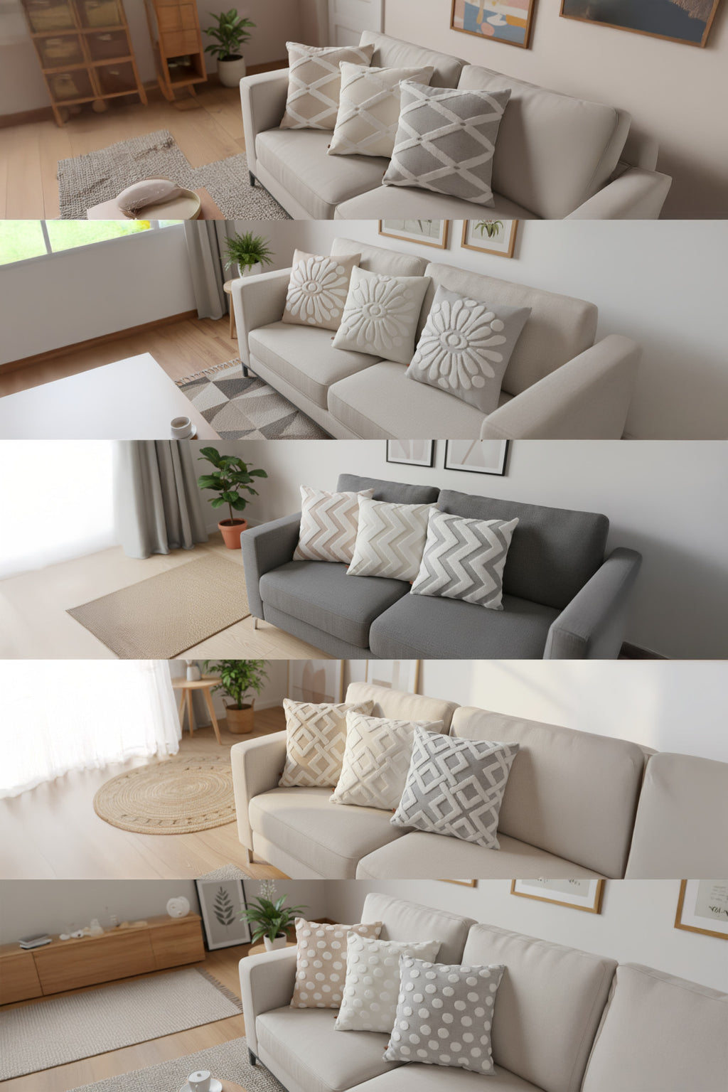 Lattice cushions on different sofas