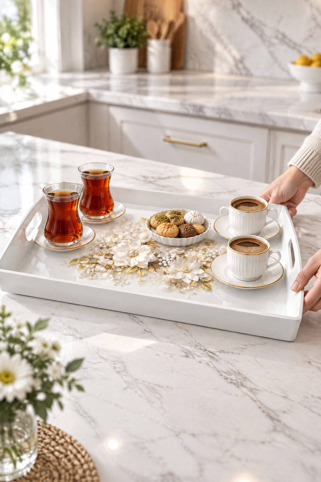 Two floral trays