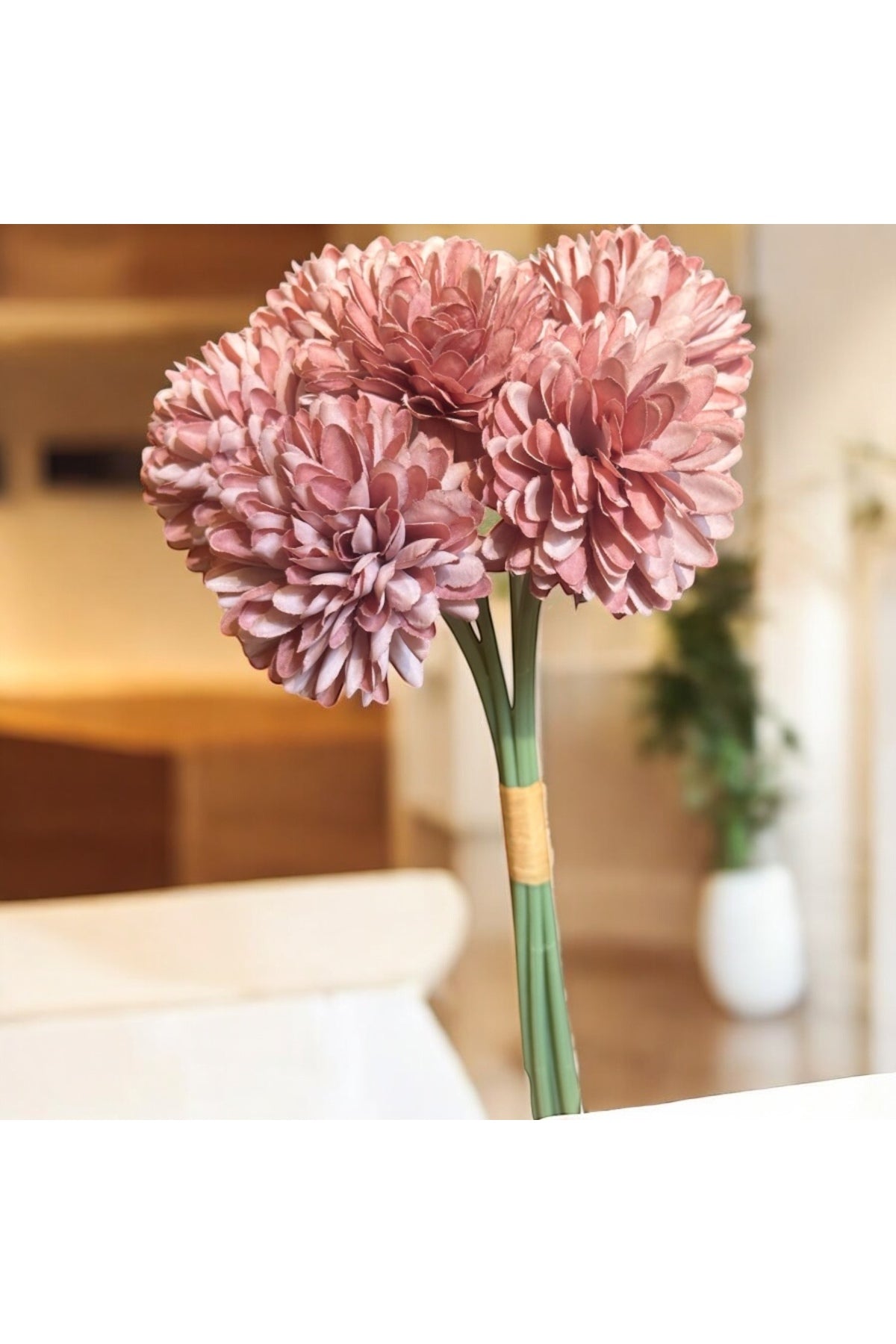 Pink chrysanthemum balls in a vase