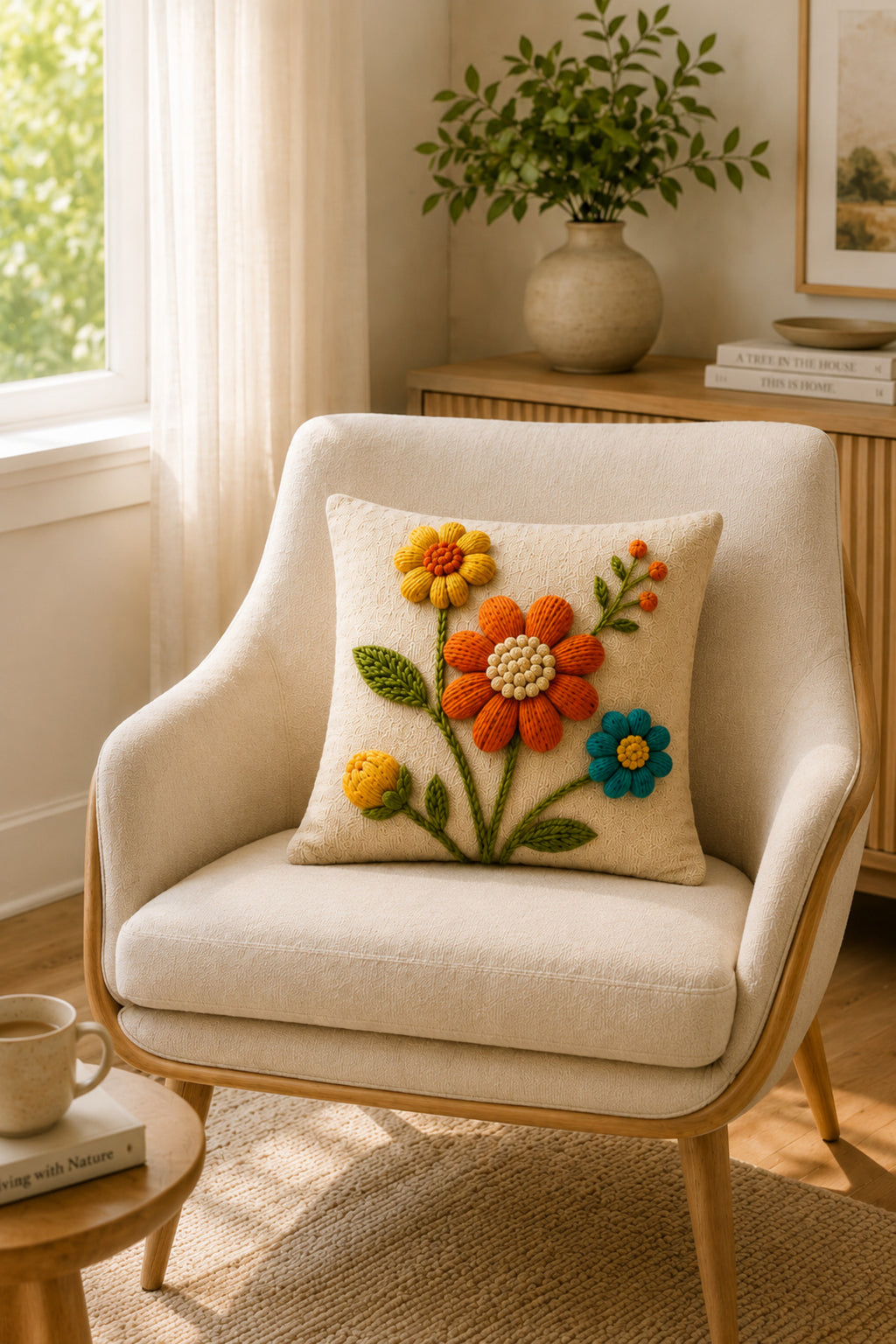 Red flower cushion cover