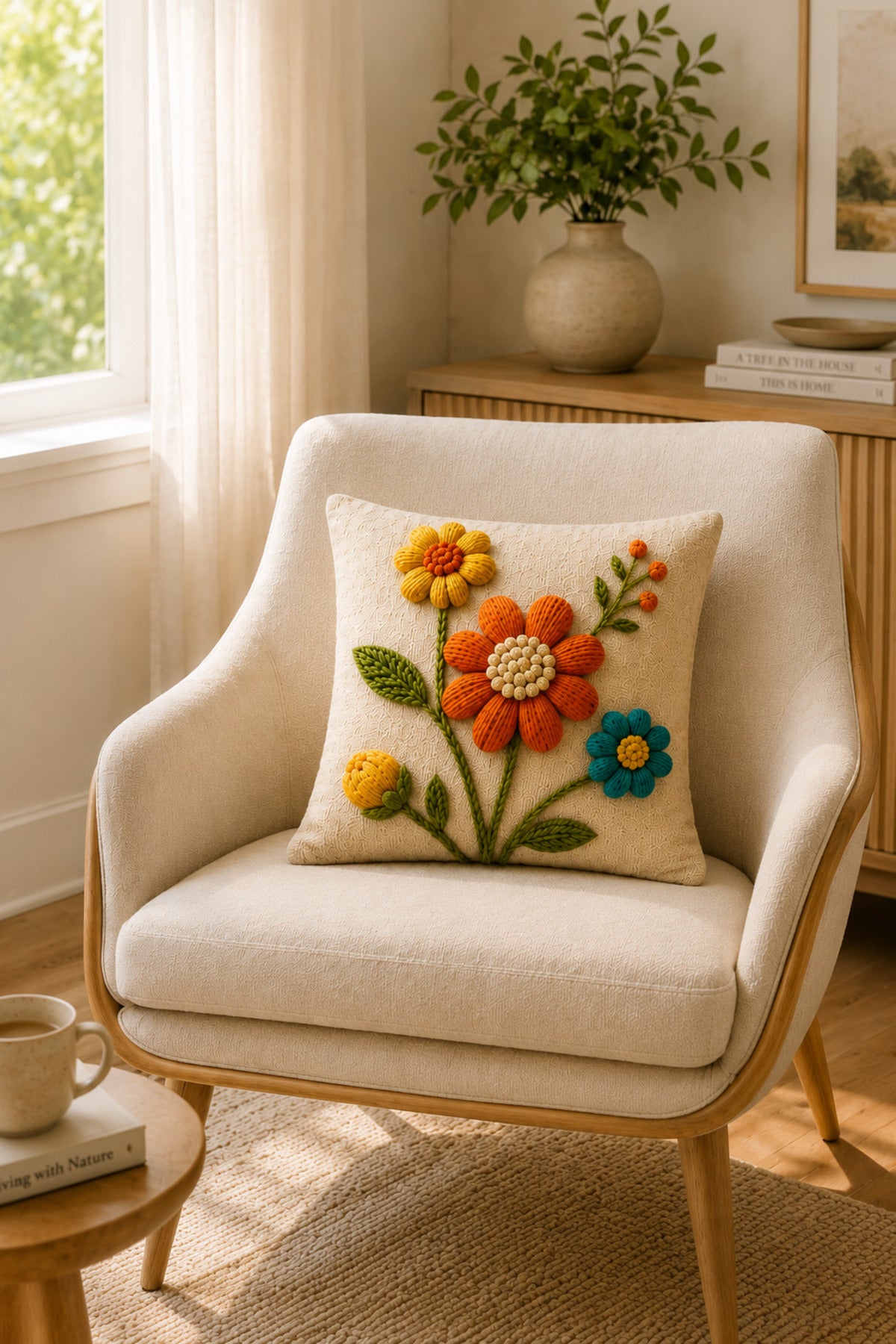 Red flower cushion cover