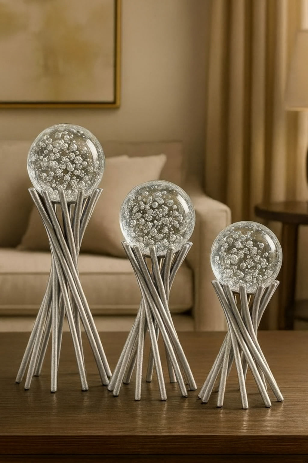 Grey glass decorative object set