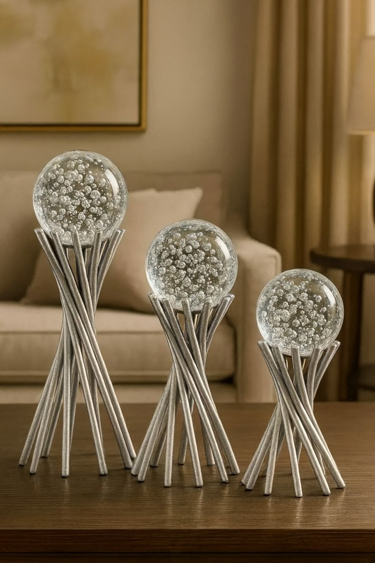 Grey glass decorative object set