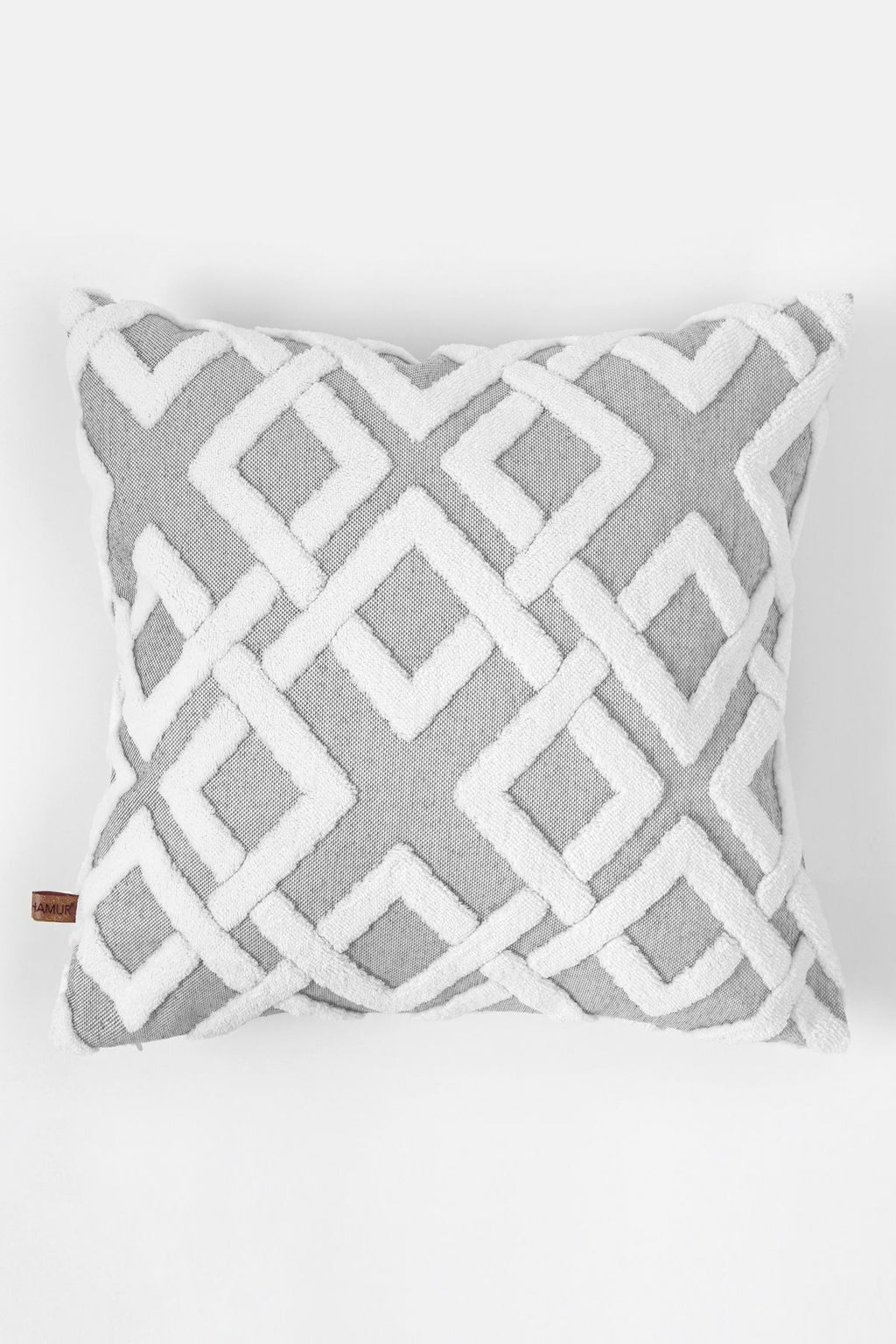 Grey lattice cushion cover front