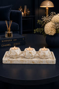 Gold concrete tealight holder set with tray