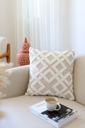 Beige tufted lattice cushion cover