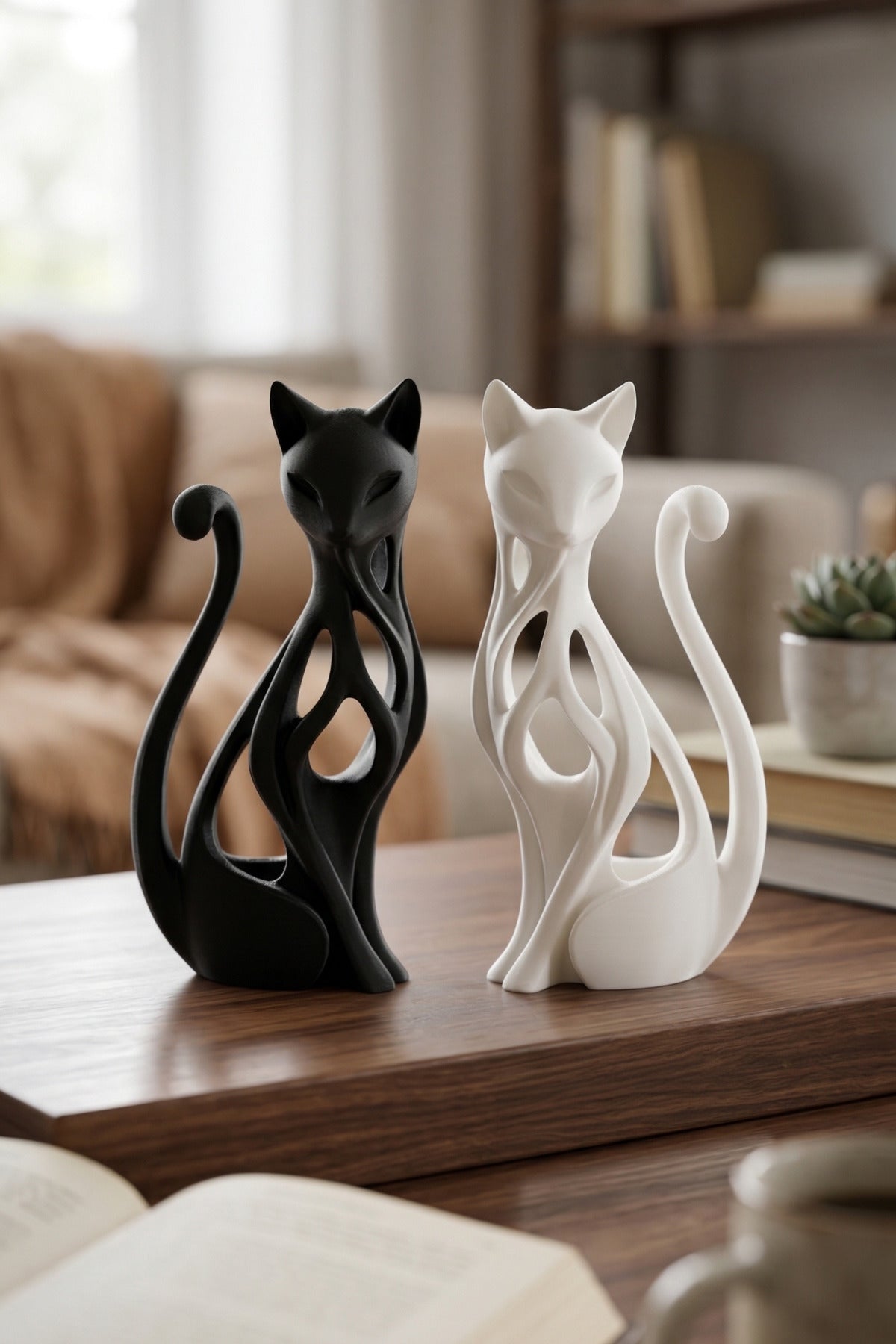 Scandinavian black and white cat figurine set