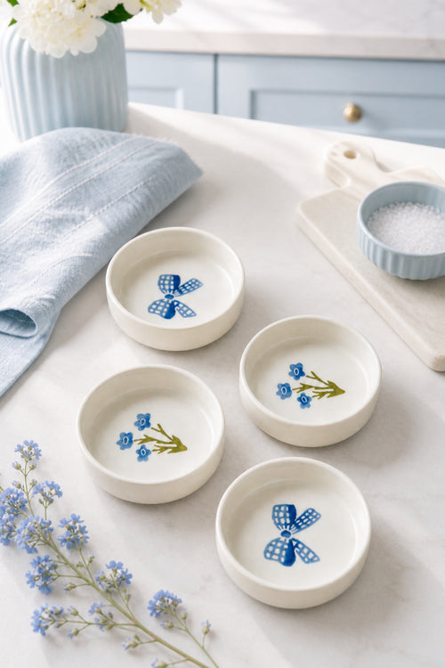 Blue flower ceramic bowls, set of 4