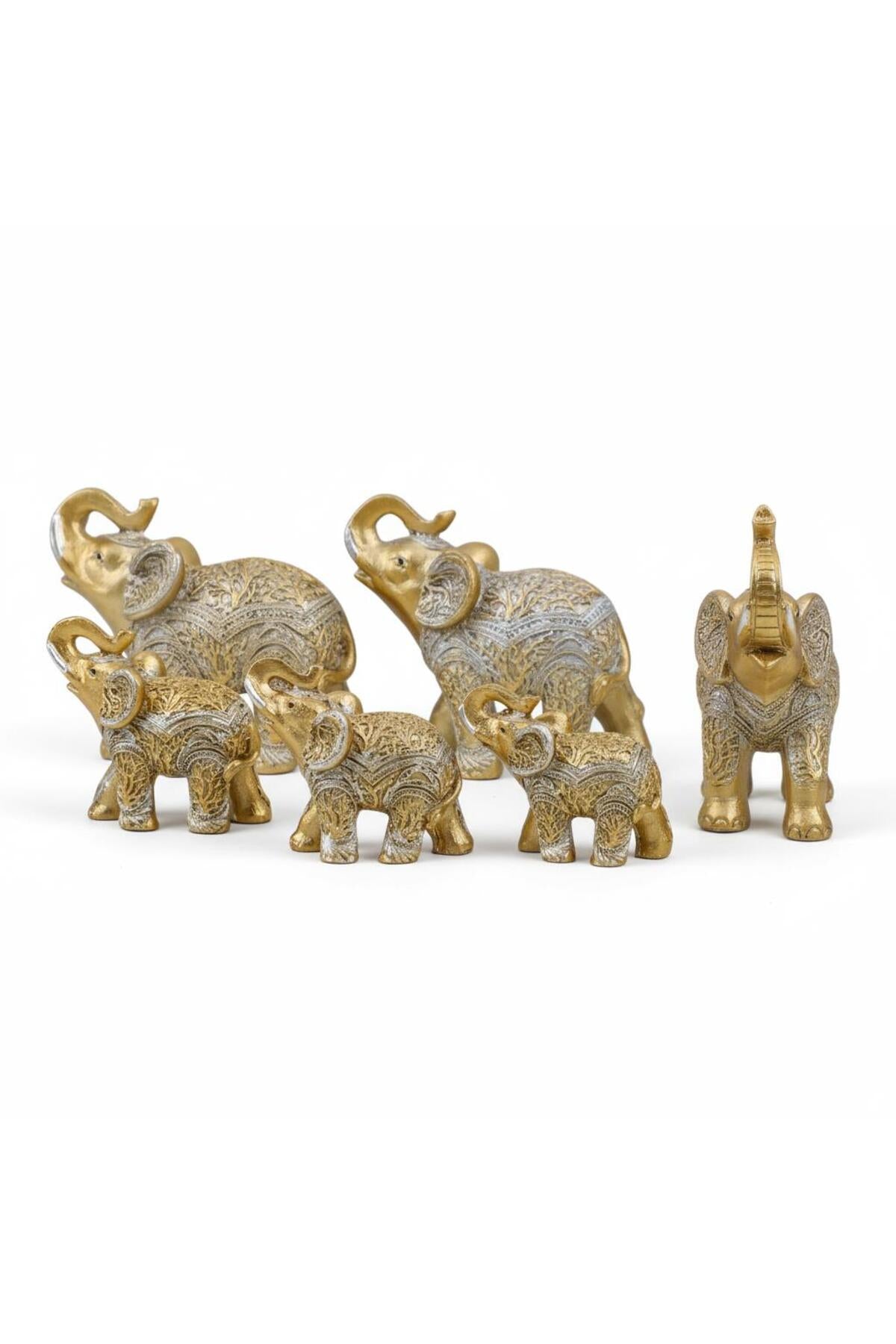 Gold elephant figurines, set of 7