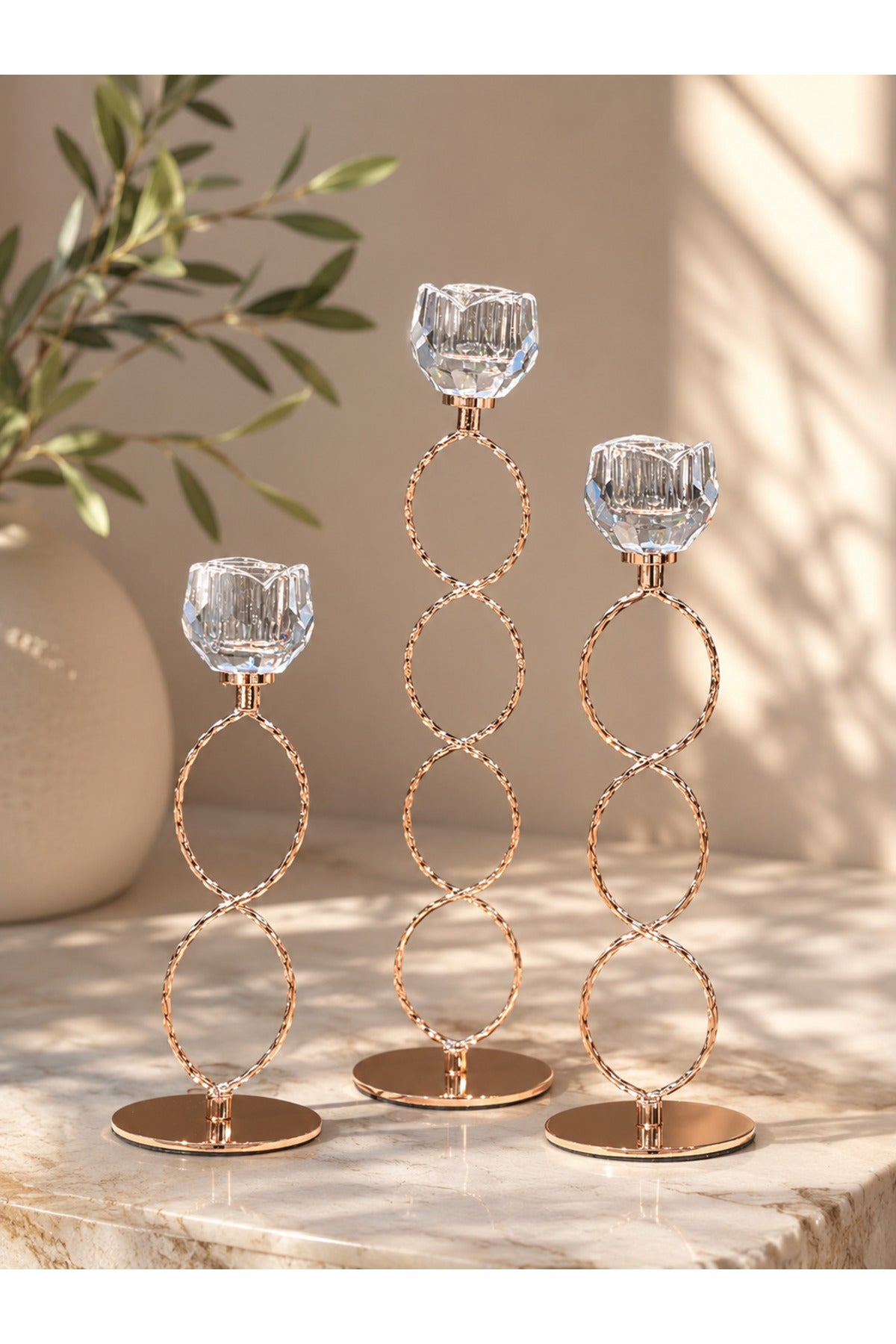 Crystal detail of gold candle holder