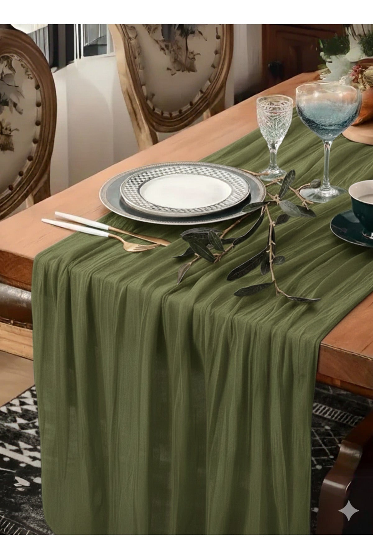 Khaki runner on a dining table
