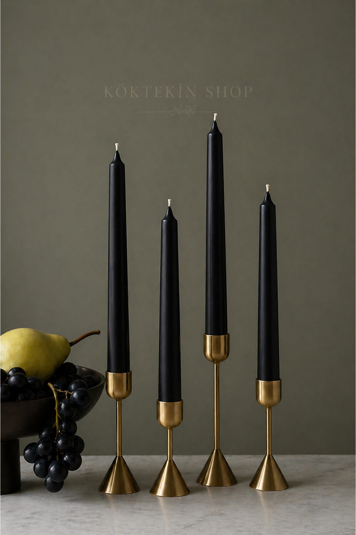 Pearl black taper candles set of 4
