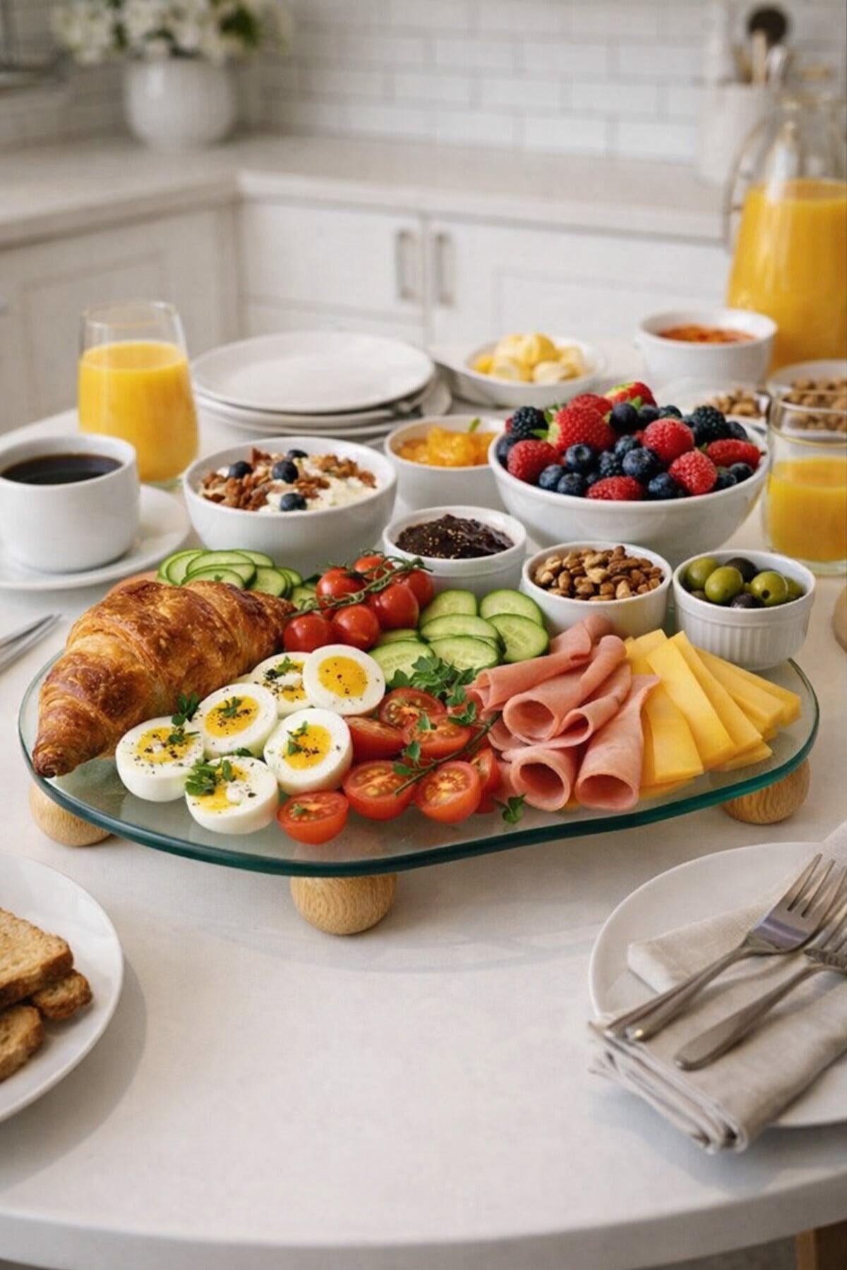 Glass tray on counter