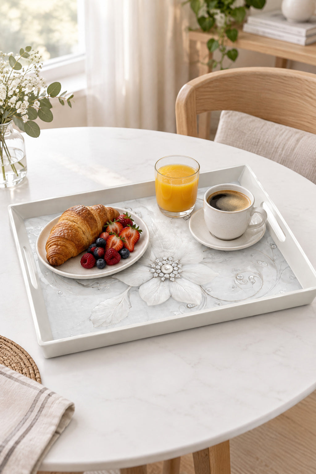 Serving tray with breakfast