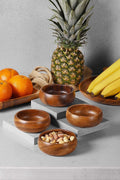 Round acacia wood bowls, set of 4