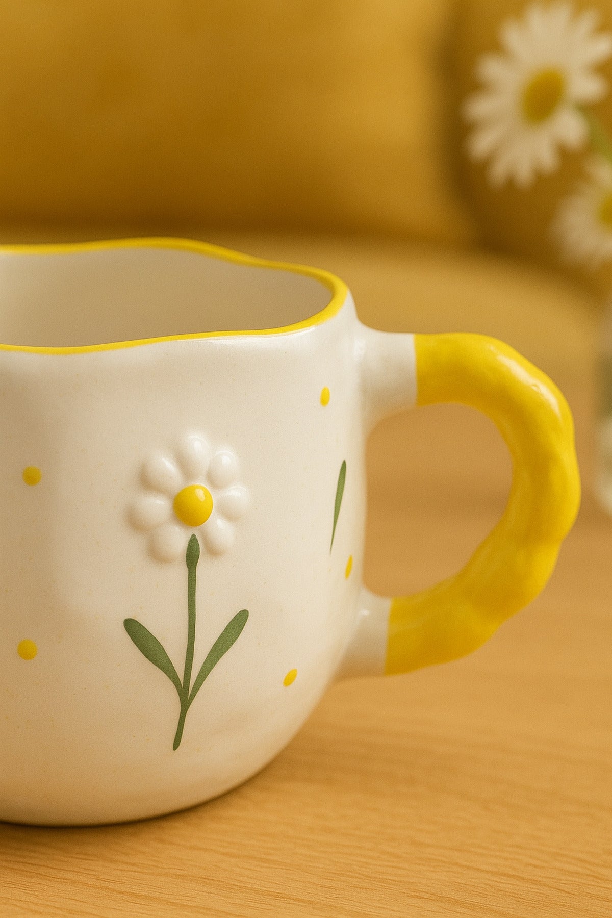 Ceramic daisy mug styled