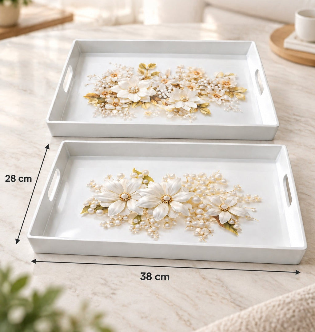Floral Serving Trays, Set of 2