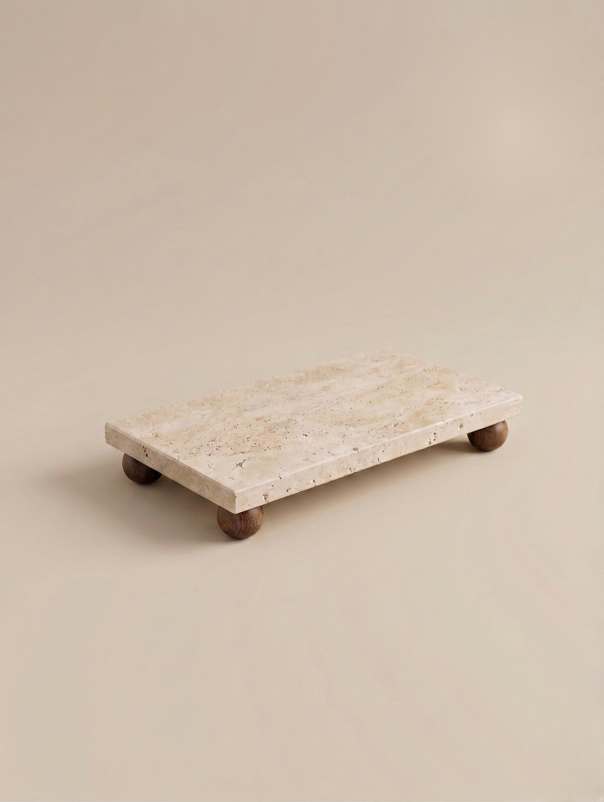 Travertine Tray with Wooden Feet