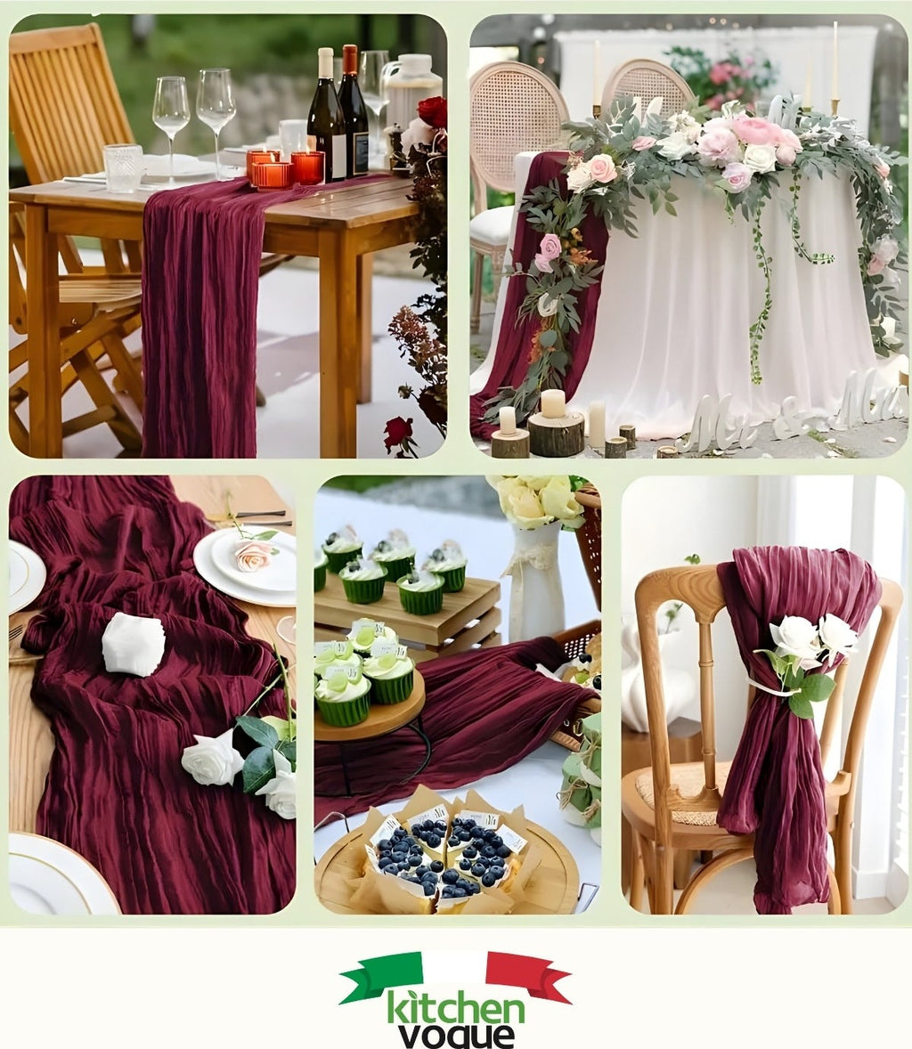 مفرش طاولة قطني بوهيمي — عنابي
